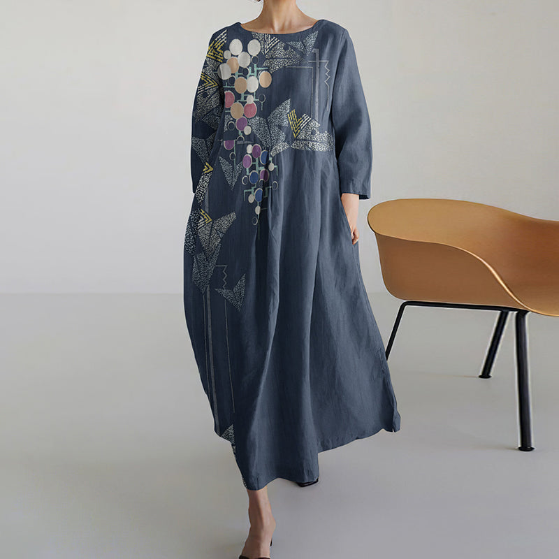 Flower Print Round Neck Loose Midi Dress elevenforest