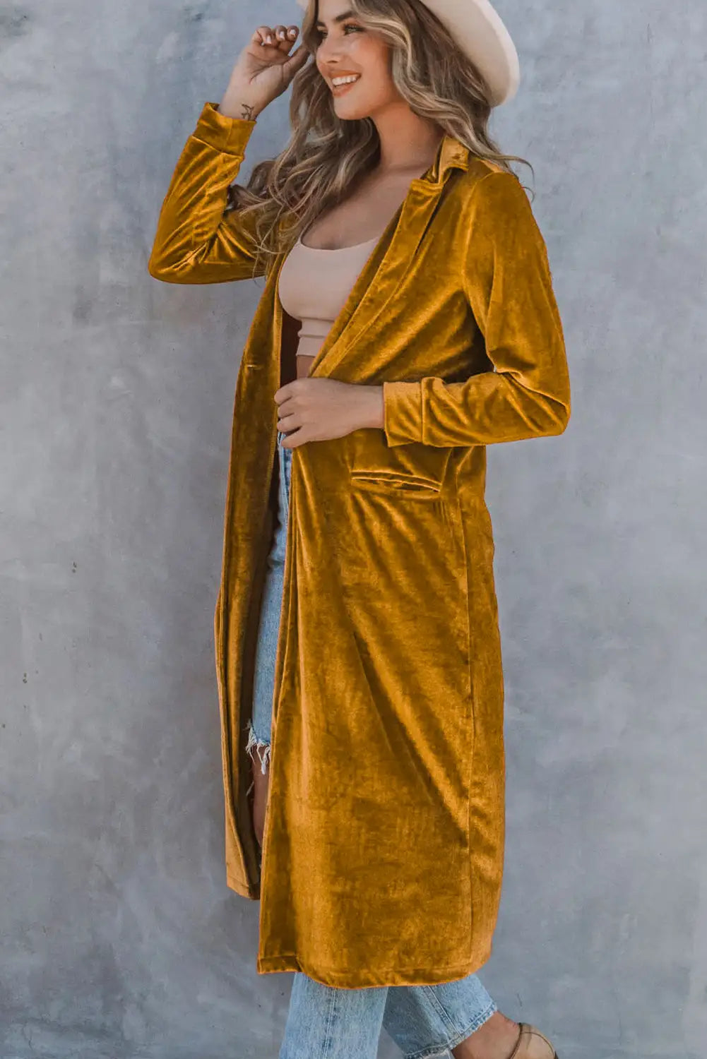 Yellow Velvet Long Coat