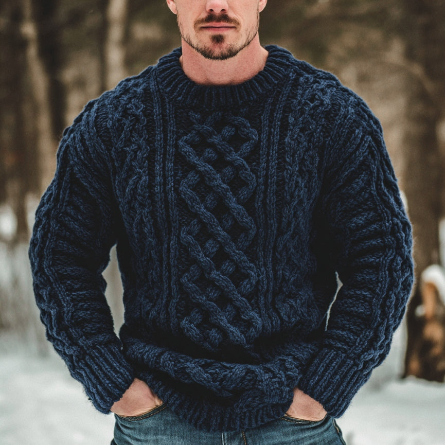 Men's Vintage Fairman Island Jacquard Thick Warm Crew Neck Sweater elevenforest