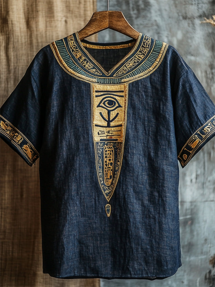 Eye Of Horus Ancient Egyptian Embroidered Linen Shirt elevenforest