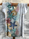 Starfish Conch Art Print Cotton Crew Neck T-Shirt