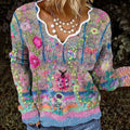 Vintage Floral Print Knitted Cozy Sweater elevenforest