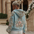 Women's Vintage Embroidery Rose Art Casual Hooded elevenforest
