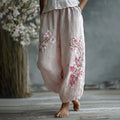 Women's Japanese Flower Linen Pants elevenforest