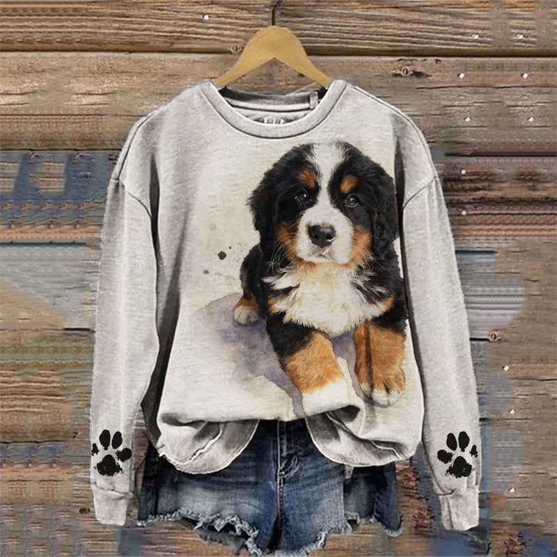 Comstylish Bernese Mountain Dog Watercolor Paw Prints Sweatshirt