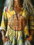 Women's Vintage Bohemian Sunfloral Patchwork Art Print Casual Cotton L
