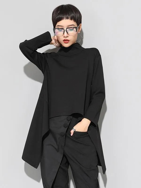 Black Zipper Long Sleeves Swallow-tailed T-shirt
