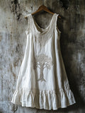 Tree Of Life Lace Patchwork Ruffle Hem Linen Dress elevenforest