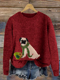 Comstylish Funny Christmas Pug Dog Embroidered Cozy Sweater