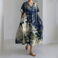 Women's Floral Art Linen Short-sleeved Dress elevenforest