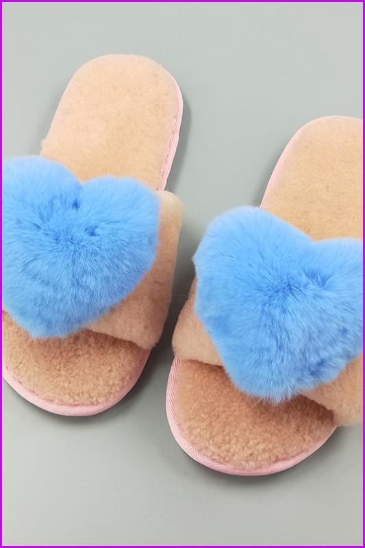 8 Colors Sweet Heart Lamb + Rabbit Fur Winter Slides/slippers Df044