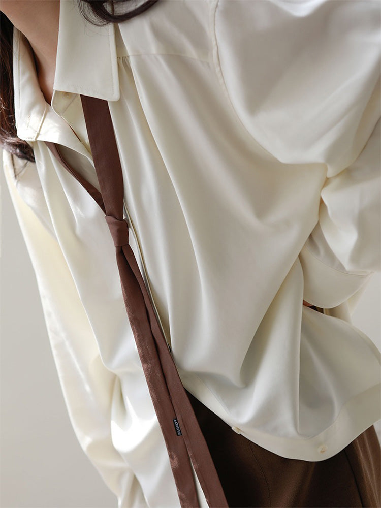 Spring Minimalist Long Sleeve Button Up Shirt Korean Style Tie Shirts Blouse Loose Clothes Tops