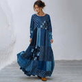 Women's Floral Patchwork Vintage Linen Maxi Dress elevenforest
