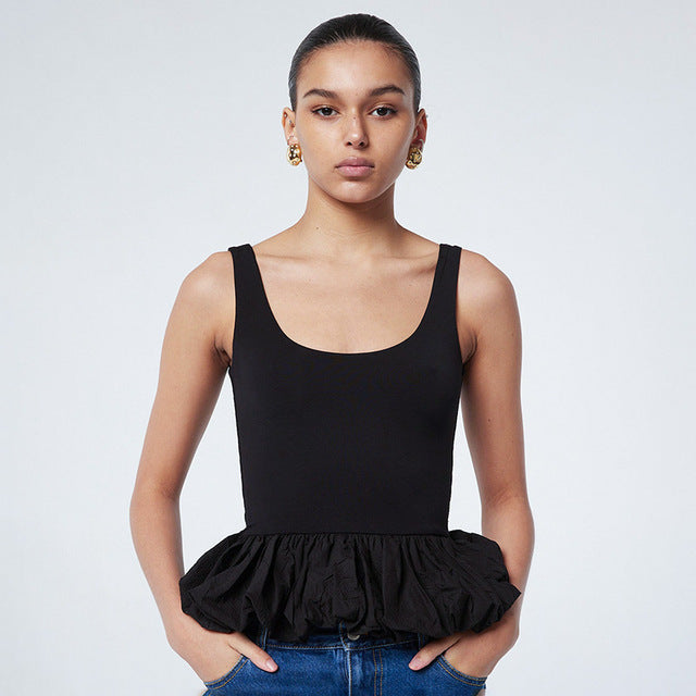 Taruxy Color Slim Camisole Top Bubble Vest ’s Ruched Patchwork Sleeveless Hot Girl Y2k Club Party Short Vestido