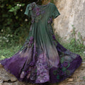 Vintage Purple Roses Embroidered Gradient Flowy Linen Maxi Dress elevenforest