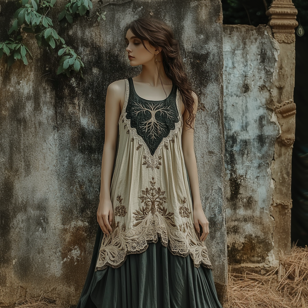 Vintage Tribal Celtic Knot Life Of Tree Patchwork Tank Midi Dress elevenforest