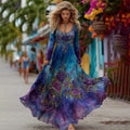 Vintage Purple Floral Embroidered Art Linen Maxi Dress elevenforest