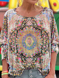 Women's Vintage Flower Pattern Art Print Casual Long Sleeve T-shirt
