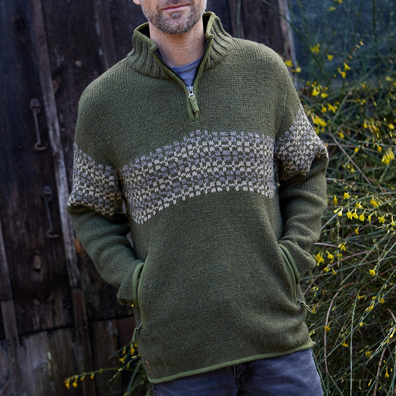 Vintage Warmth Norwool Icelandic Knit Jacquard Half Zip Collar Sweater（Unisex ） elevenforest