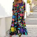 Women's Ethnic Floral And Bird Art Pattern Cotton And Linen Dress elevenforest