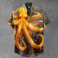 Retro Octopus Japanese Retro Linen Art Short-sleeve Shirt elevenforest