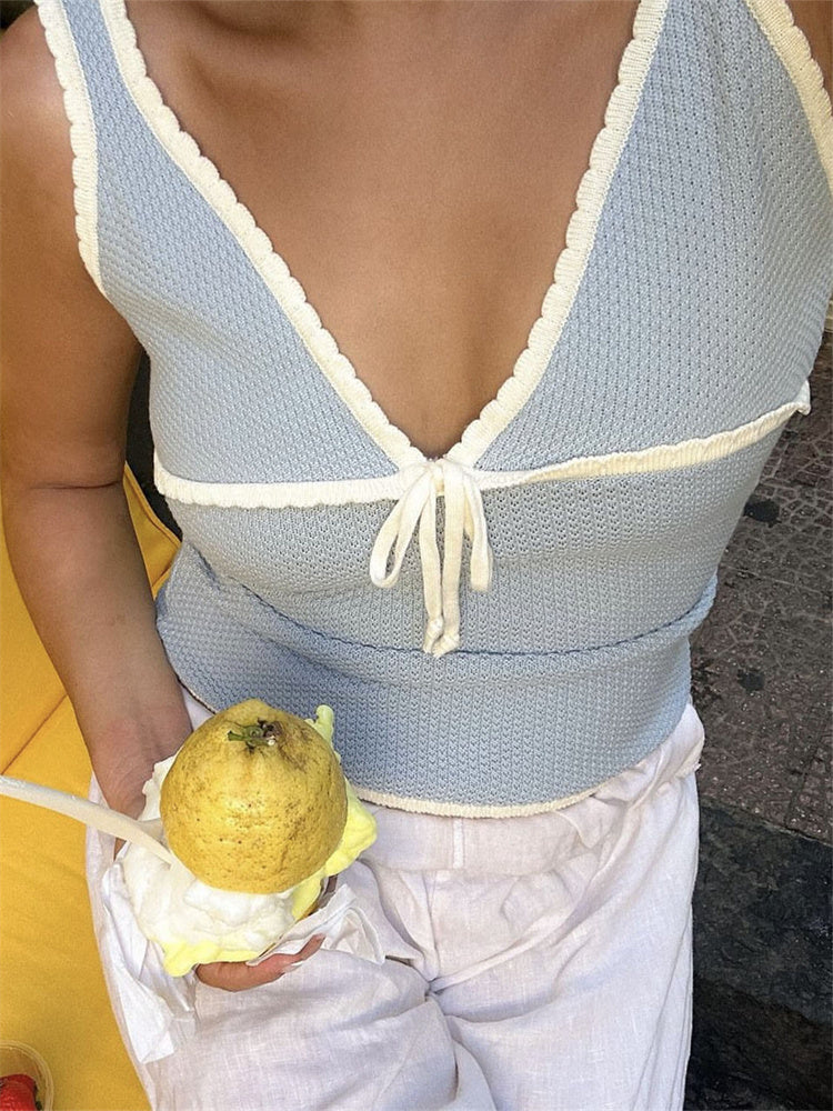 Tossy Contrast Lace-up Backless Tank Top for Summer V-neck Cropped Y2k Top Vest Strapless Slim Female Tank Top New