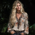 Women's Bohemian Floral V-neck Long-sleeved T-shirt elevenforest