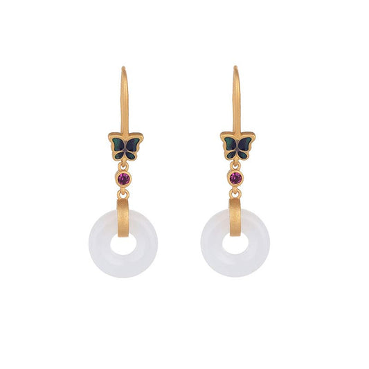 Fengshui White Jade Butterfly Fortune Earrings