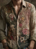 Men's Vintage Boho Floral Embroidered Linen Blouse elevenforest