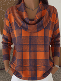 Women'S Casual Plaid Sweater With Special Collar 
