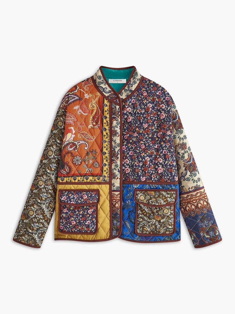 Multi-color Printed Flap-pockets Winter Coat