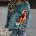 Comstylish Vintage Fox Art Women's Cozy Plush Sweater