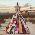 Women's Vintage Floral Art Patchwork Sleeveless Maxi Dress elevenforest