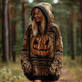 Halloween Pumpkin Lights Women's Chunky Knit Hooded Sweater artswardrobe