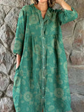 Women's Elegant Simple Shirt Style Cotton and Linen Dress with Decorat