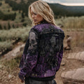 Halloween Raven Skull Rose Embroidery Beaded Washed Denim Jacket elevenforest