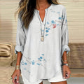 Comstylish Japanese Vintage Floral Art Linen Blend Tunic