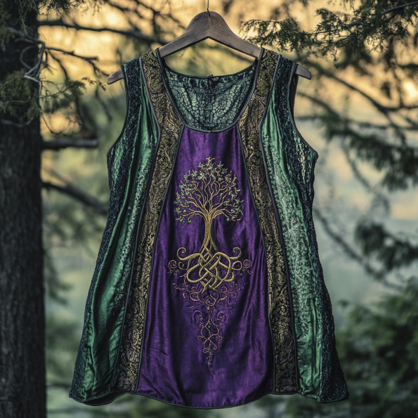 Boho Viking Tribal Celtic Knot Life Of Tree Patchwork Art Sleeveless Tank Top elevenforest