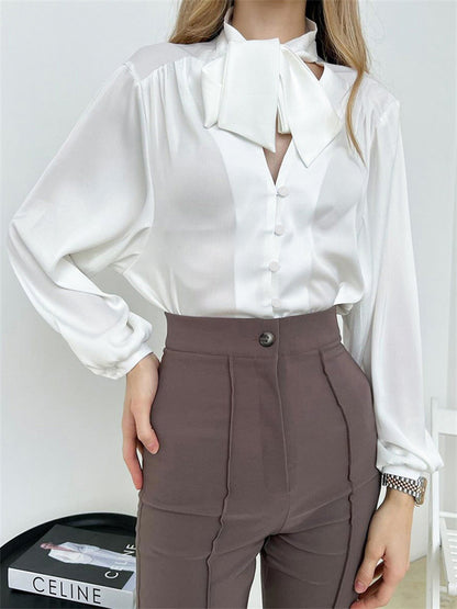 Tossy Lace-up Shirts for Long Sleeve V-neck High Street Slim Blouse Clothes Female Shirt Top