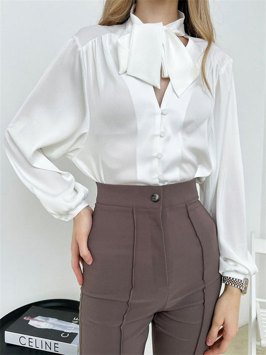 Tossy Lace-up Shirts for Long Sleeve V-neck High Street Slim Blouse Clothes Female Shirt Top