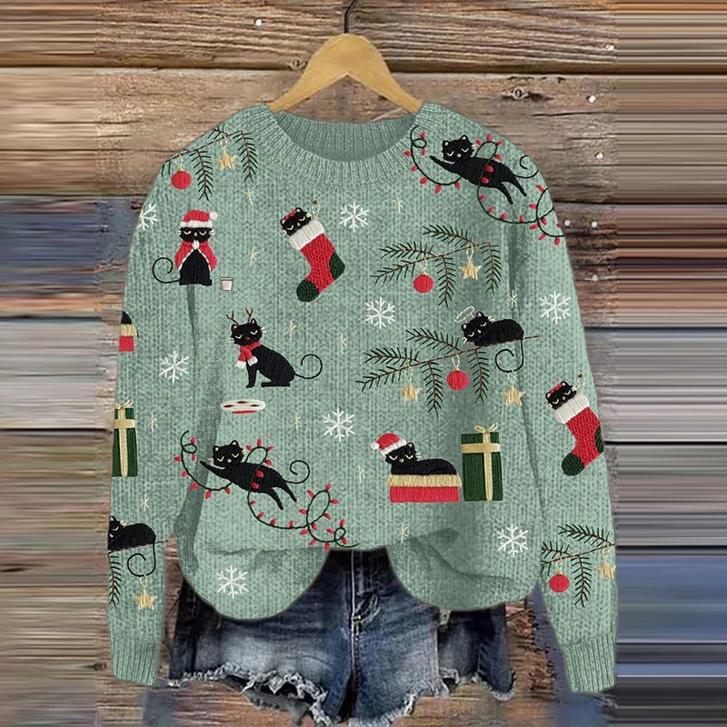 Comstylish Women's Christmas Cats Knit Casual Sweater