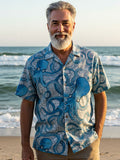 Men's Casual Japanese Art Ocean Octopus Printed Shirt elevenforest