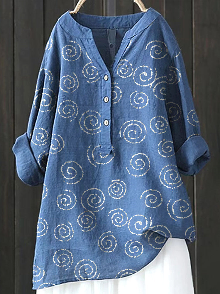 Japanese Art Traditional Pattern Cozy Cotton Linen Shirt elevenforest