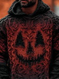Men's Spooky Pumpkin Face Halloween Chunky Hooded Sweater elevenforest