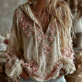 Women's Vintage Floral Embroidery Warm V-neck Hoodie elevenforest