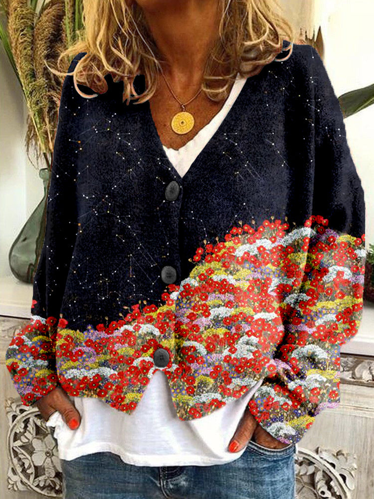 Vintage Japanese Flowers Art Pattern Cozy Cardigan elevenforest