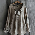 Vintage Floral Embroidered Long Sleeve Comfy Shirt elevenforest