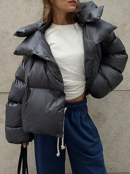 Long Sleeves Loose Color Split-joint Hooded Padded Coat