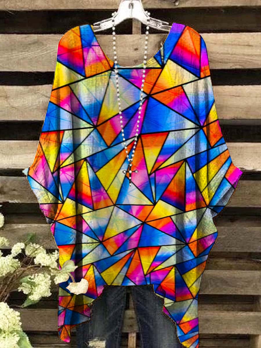 Women's Shattered Glass Abstract Design Iridescent Printed Top