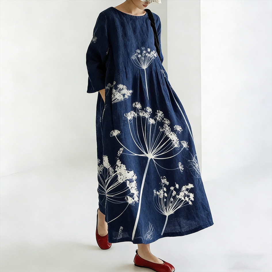 Japanese Art Retro Style Floral Printed Women's Dress elevenforest